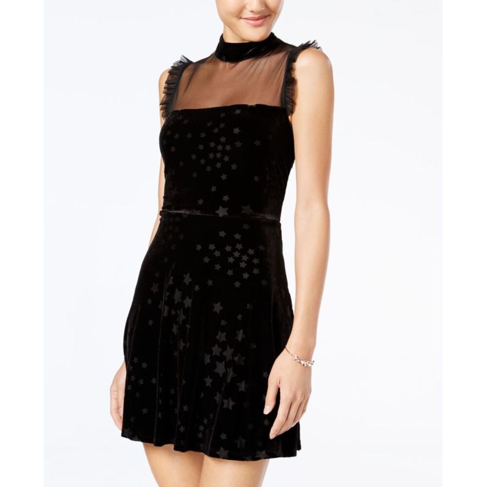 Teeze Me Juniors Mock Neck Burnout Illusion Dress